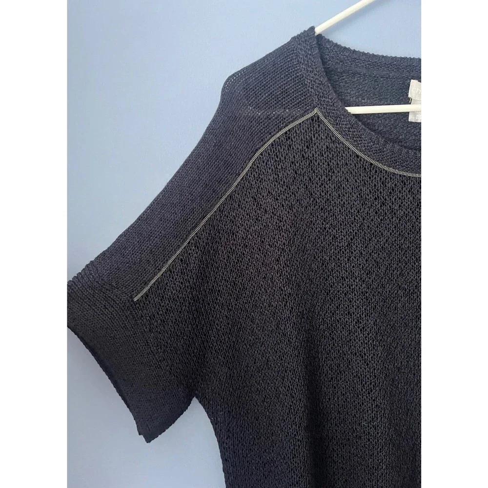 Chicos Lux Mesh Knit Sweater Tee Pullover XL in Classic Navy Blue - Picture 3 of 6